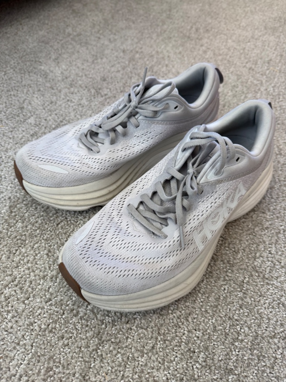 HOKA Bondi 8 sneakers in Lunar Rock, size 9, width Medium/B. Lightly worn and st - Picture 2 of 3